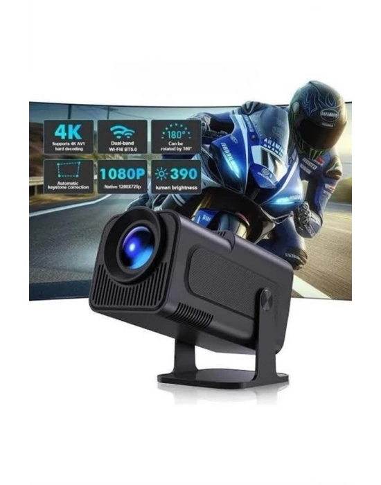 ® Android Projeksiyon Siyah Taşınabilir Sinema Projektörü 4k 1080p Ev Sineması Bluetooth