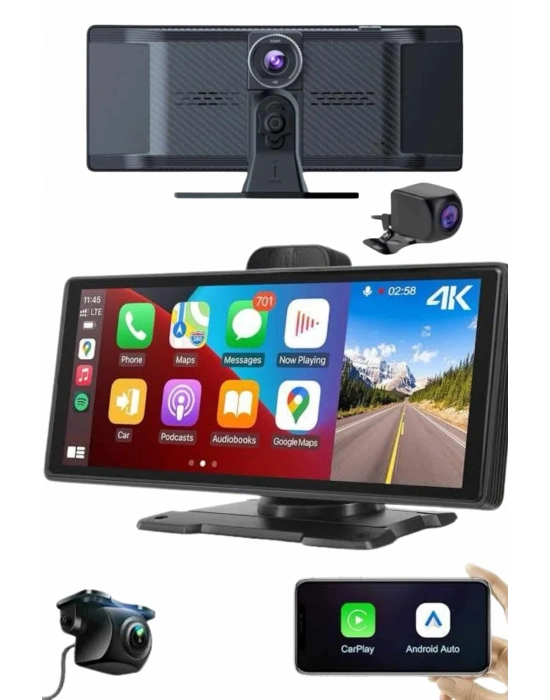 ® Android ve İOS Uyumlu Ön Arka Çift Kameralı Araç Ekranı Dokunmatik CarPlay