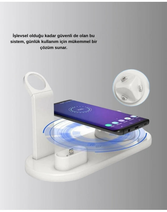 ® Apple Uyumlu Kablosuz Şarj İstasyonu 4 Cihaz Destekli ve Hızlı Şarjlı