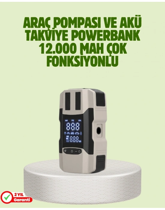 ® Araç Akü Takviye Cihazı ve Lastik Şişirme Pompası 12.000 mAh