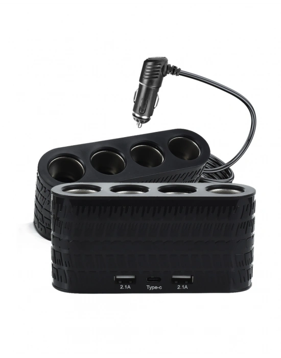 ® Araç Çakmak Çoklayıcı 4 Çıkışlı 2 USB ve Type C Girişli Çok Fonksiyonlu Şarj Ünitesi