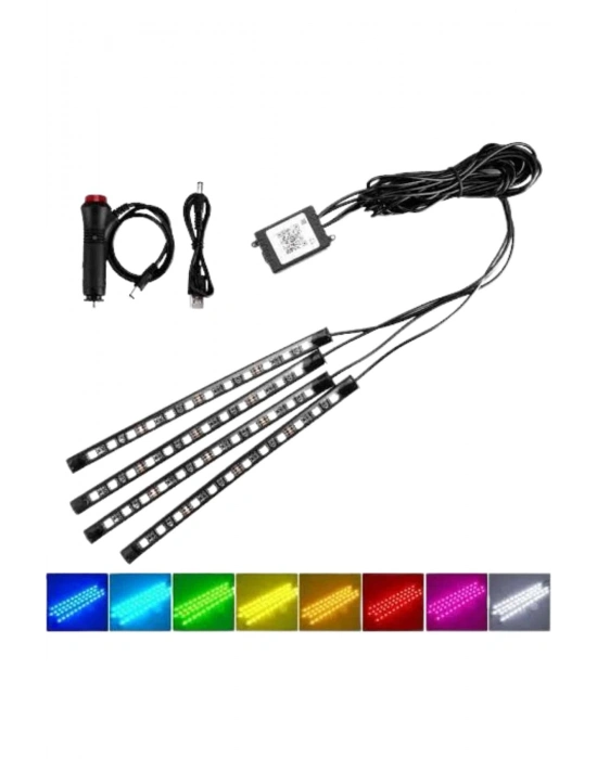® Araç İçi Ayak Altı Led 12 Led Işık Sese Müziğe Duyarlı RGB Işıklı Aydınlatma Seti