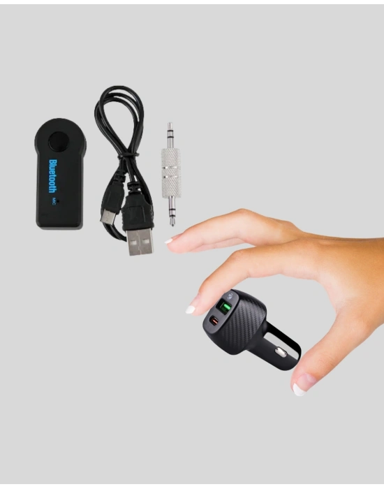 ® Araç İçi Bluetooth Müzik Kiti + Type-C PD Araç Şarjı Seti