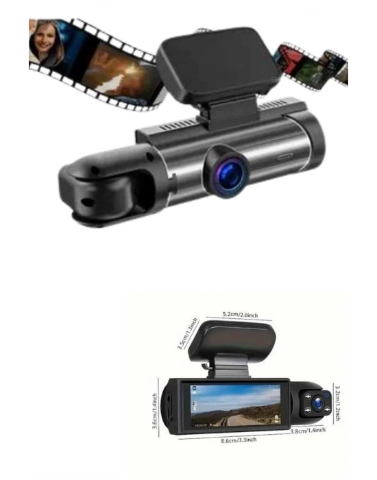 ® Araç İçi Full Hd Kamera Ön ve Arka Kameralı Ekranlı Araç Kamerası