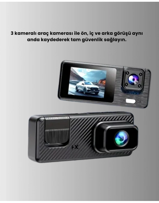 ® Araç Kamerası 3’lü Sistem | Full HD, Sesli Kayıt ve Park Gözetimi