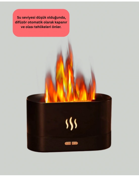 ® Aromatik Oda Kokusu Difüzörü Alev Tasarımlı LED Işıklı Nemlendirici