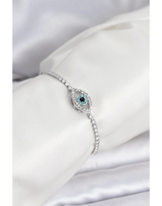 ® Göz Model Zirkon Taşlı Gümüş Renk Asansörlü Su Yolu Bileklik