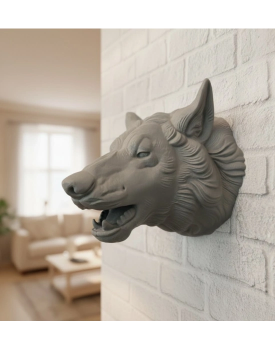 ® Asılabilir Gri Kurt Heykeli Ev Ofis Duvar Süslemesi Dekoratif