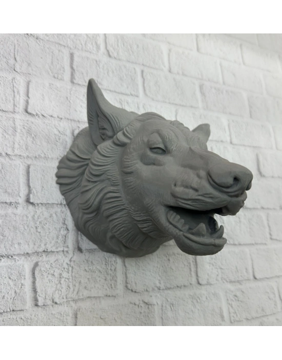 ® Asılabilir Gri Kurt Heykeli Ev Ofis Duvar Süslemesi Dekoratif