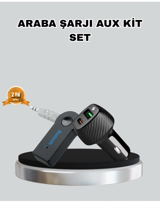 ® AUX Bluetooth Adaptör ve 38W Hızlı Araç Şarj Cihazı Seti