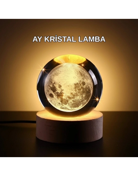 Ay Temalı Kristal Küre Gece Lambası LED Aydınlatmalı Premium Dekor