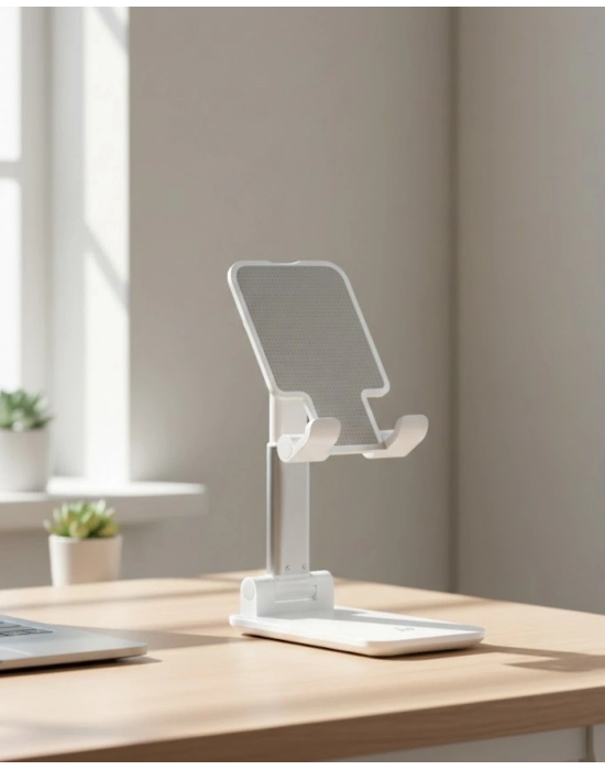® Ayarlanabilir Ergonomik Katlanabilir Masaüstü Telefon Tutucu Beyaz