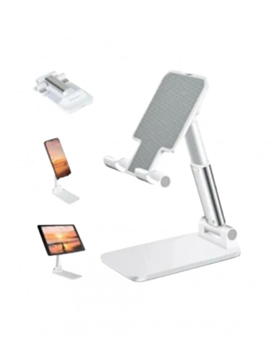 ® Ayarlanabilir Ergonomik Katlanabilir Masaüstü Telefon Tutucu Beyaz