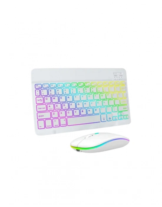 ® Aydınlatmalı Kablosuz Klavye Mouse Seti Bluetooth Bağlantılı Çoklu Cihaz Uyumlu