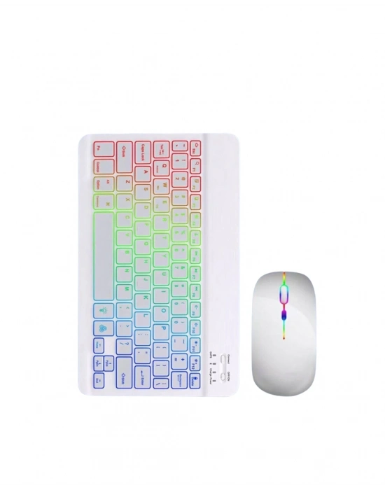 ® Aydınlatmalı Kablosuz Klavye Mouse Seti Bluetooth Bağlantılı Çoklu Cihaz Uyumlu
