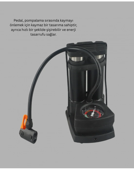 ® Basınç Saatli Ayak Pompası Bisiklet ve Araç Uyumlu