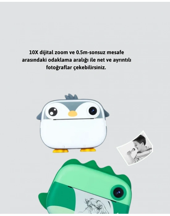® Baskı Kamera – Çift Lensli, Anında Baskı ve 10X Zoom Özellikli Dijital Fotoğraf Makinesi