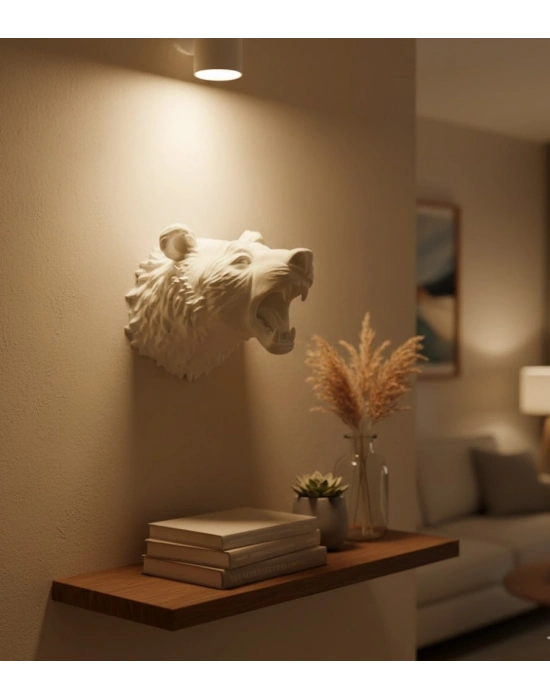 ® Beyaz Renk 3D Ayı Başı Duvar Dekoru