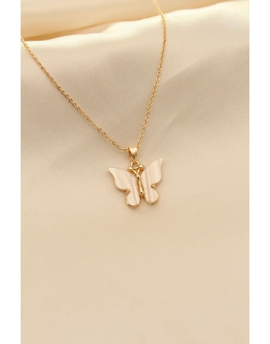 ® Beyaz Sedefli Kelebek Figürlü Kadın Kolye