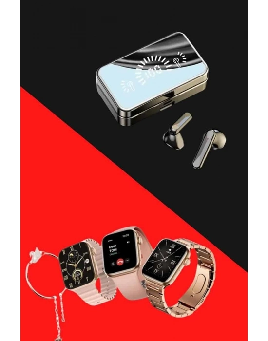 ® Bileklikli Amoled Ekran Akıllı Saat ve Dijital Göstergeli Kablosuz Bluetooth Kulaklık ANC/ ENC