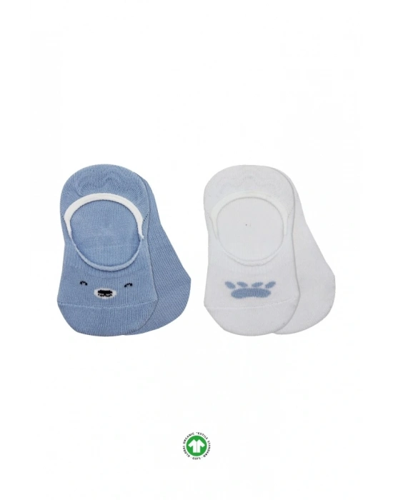 ®   2Li Babet Cute Face Penye Çorap 30103 Mavi-Beyaz