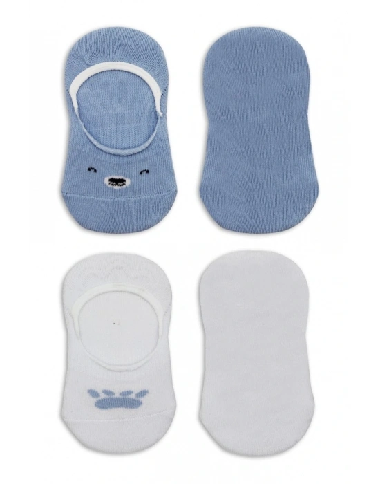 ®   2Li Babet Cute Face Penye Çorap 30103 Mavi-Beyaz