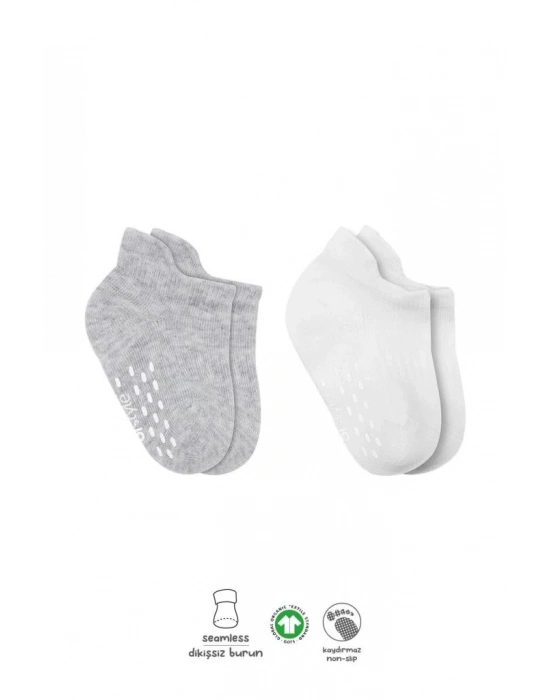 ®   2Li Sneakers Kaymaz Basic Penye Çorap 20103 Gri Beyaz