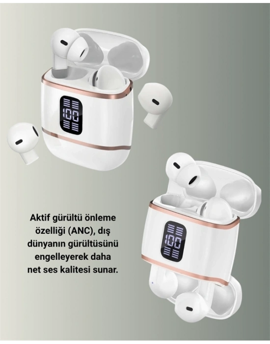 ® Bluetooth 5.3 Kulaklık – 4 Adet, Çift Kulaklıklı, Dijital Göstergeli, ANC + ENC
