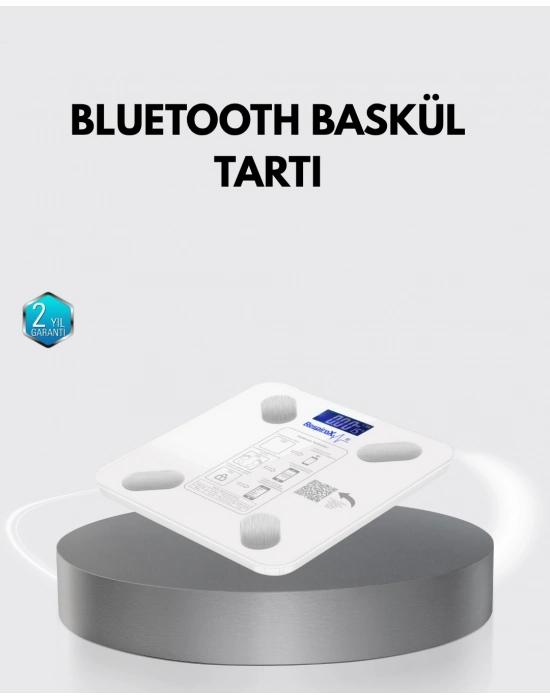 ® Bluetooth Akıllı Tartı – 8 Fonksiyonlu Dijital Baskül, 180 kg Kapasiteli