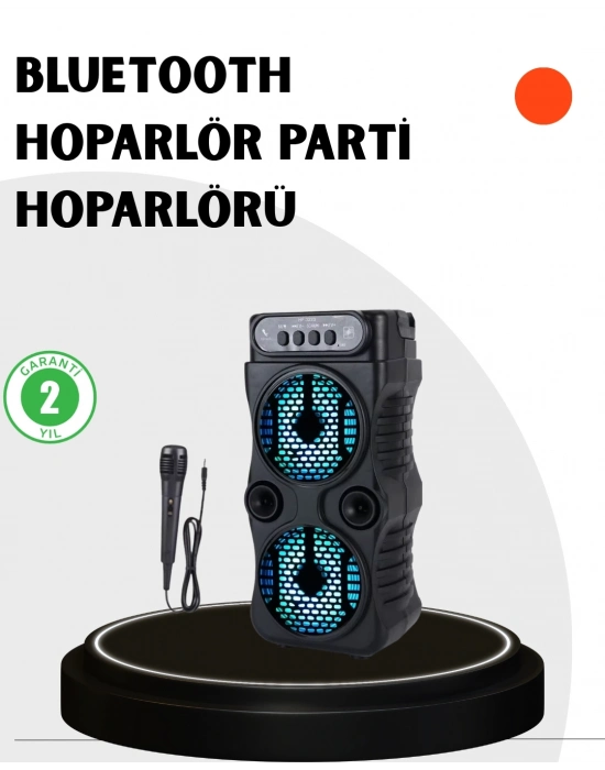 ® Bluetooth Bağlantılı Taşınabilir Hoparlör – LED Işıklı, FM Radyolu, Mikrofon Girişli