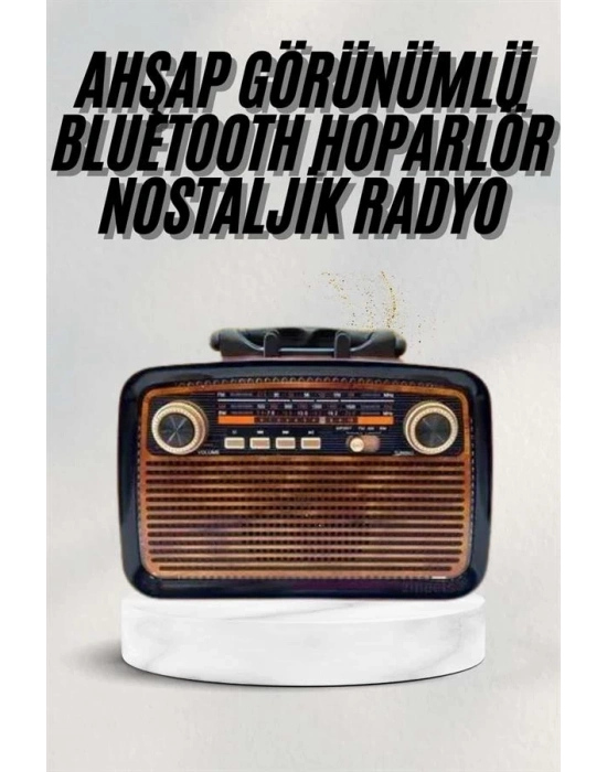 ® Bluetooth Hoparlör Ahşap Renk Vintage Işıklı Nostaljik Radyo Fm Ahşap Görünümlü
