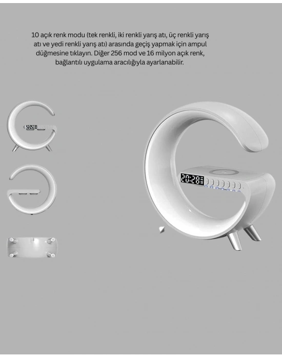 ® Bluetooth Hoparlörlü RGB Atmosfer Lambası Kablosuz Şarj ve Saat Özellikli