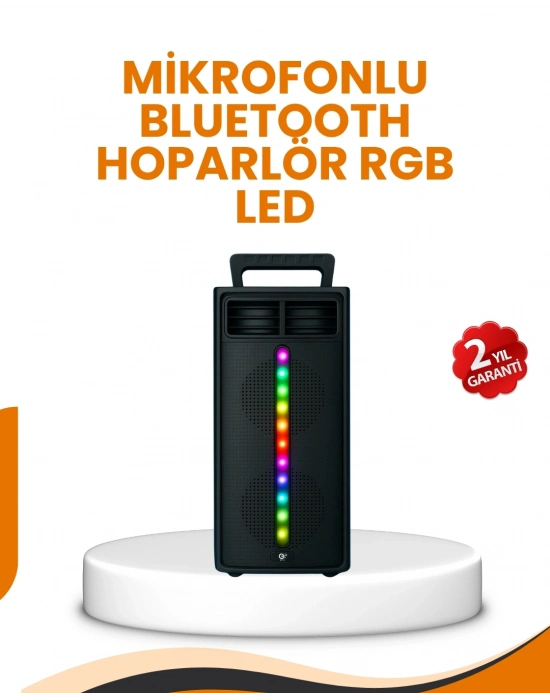 ® Bluetooth Işıklı Hoparlör – 2x5W Güç | USB + TF Kart + FM Radyo | Siyah Renk