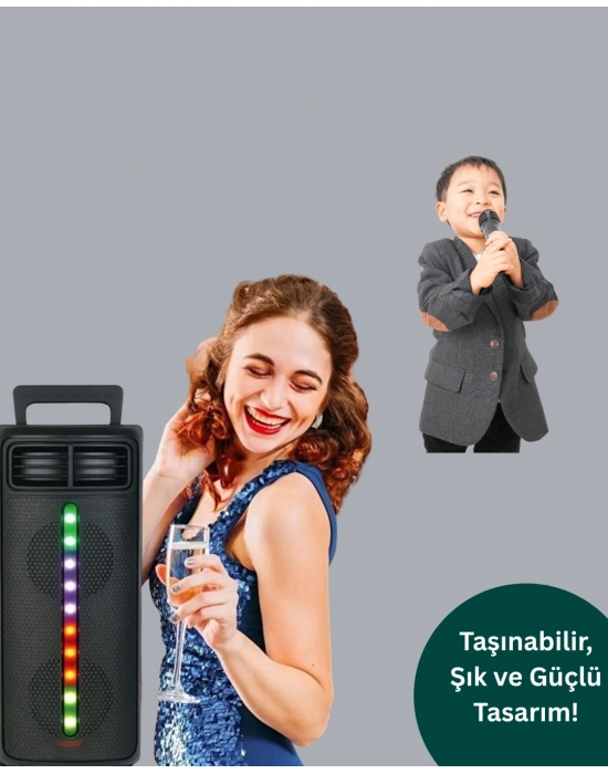 ® Bluetooth Işıklı Hoparlör – 2x5W Güç | USB + TF Kart + FM Radyo | Siyah Renk