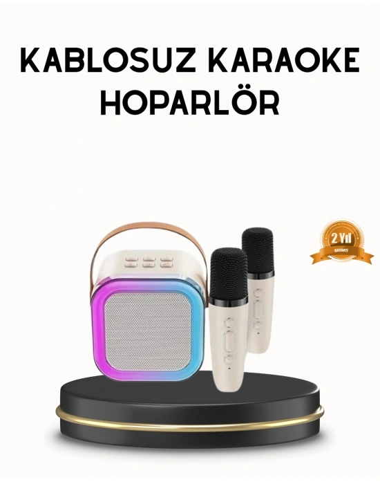 ® Bluetooth Karaoke Hoparlör Renkli LED Işıklı ve Type-C Şarjlı