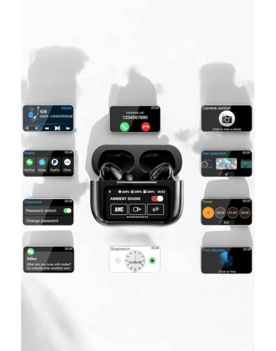 Bluetooth Kulaklık Kablosuz Ekranlı ANC/ENC Destekli Dokunmatik