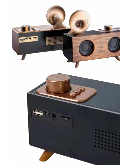 ® Bluetooth Nostalji Speaker Radyo Gramofon Ahşap Renk Vintage