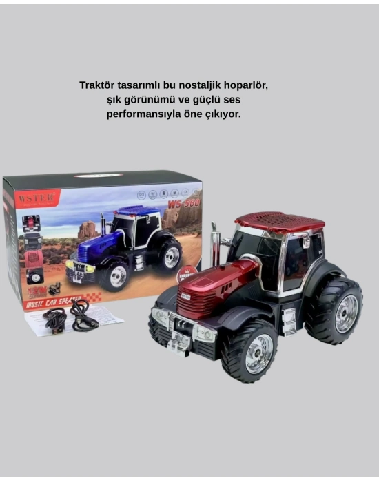® Bluetooth Nostaljik Traktör Hoparlör LED Işıklı 12W Güçlü Ses