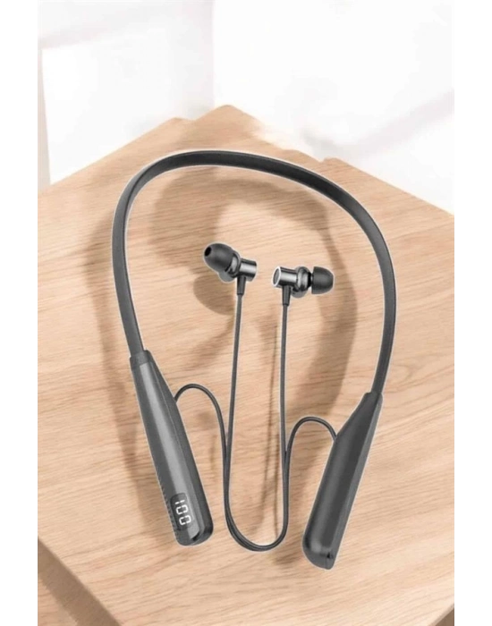® Boyun Askılı Bluetooth Kulaklık Uzun Şarj Süreli Dijital Göstergeli Kablolu