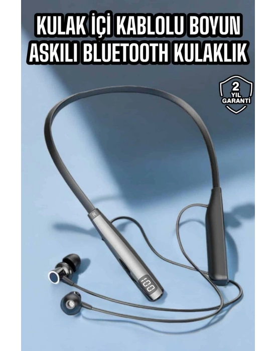 ® Boyun Askılı Bluetooth Kulaklık Uzun Şarj Süreli Dijital Göstergeli Kablolu