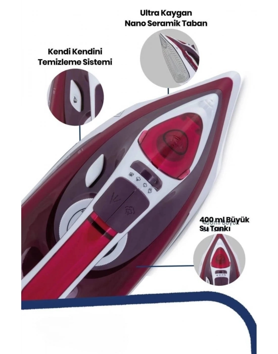 ® Buharlı Ütü 2200 Watt Seramik Tabanlı Taşınabilir Kablolu Ütü