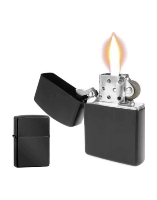 ® Çakmak Parlak Siyah Zippo Benzinli Çakmak Cep Boy Doldurulabilir