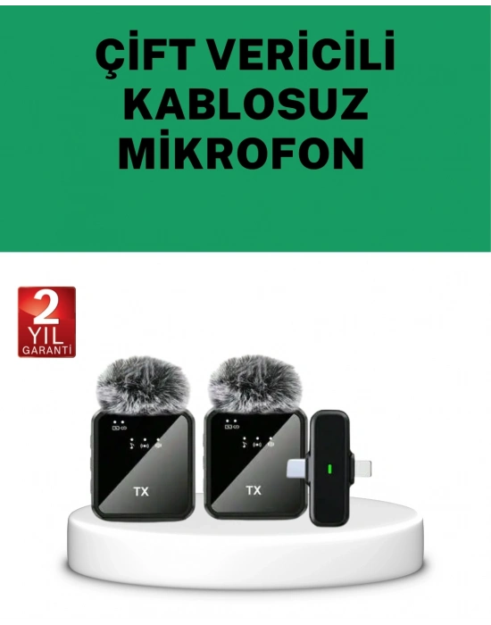 ® Canlı Yayın ve Video Çekimleri İçin Çiftli Kablosuz Yaka Mikrofon