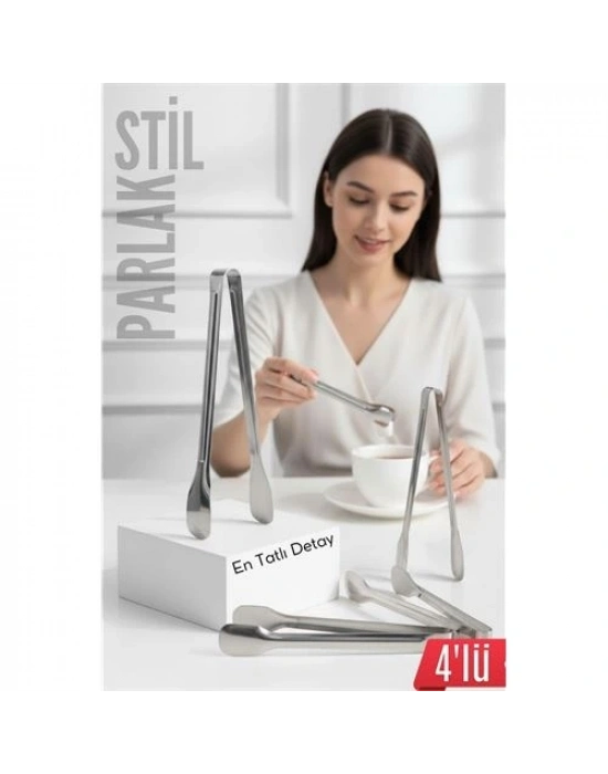 ® Çelik 4lü Şeker Maşası 13 CM | Buz, Limon ve Küp Şeker Servis Maşası