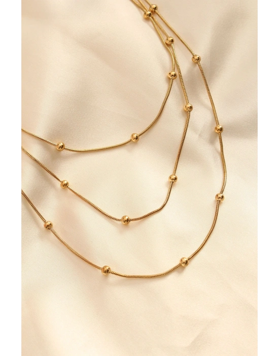 ® Çelik Altın Renkli Topçuk Tasarımlı Çoklu Kolye