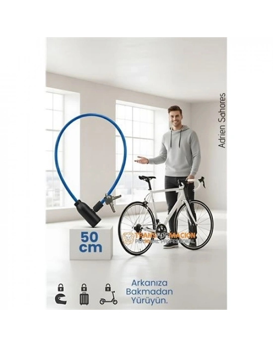 ® Çelik Örgü Kablo Kilit 5mm 50 cm Bisiklet Kilidi Motosiklet Kilidi Eşya Garaj Kilidi