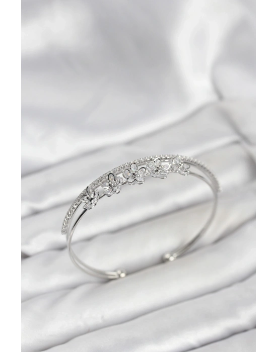 ® Çiçek Model Pirinç Gümüş Renk Kadın Bileklik