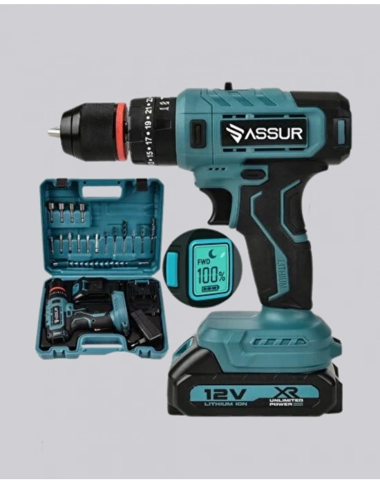 ® Çift Bataryalı Şarjlı Matkap Dijital Ekranlı Set