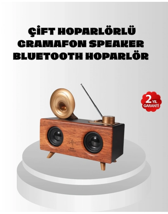 ® Çift Hoparlörlü Retro Bluetooth Speaker 1800mAh Bataryalı AUX USB SD Kartlı