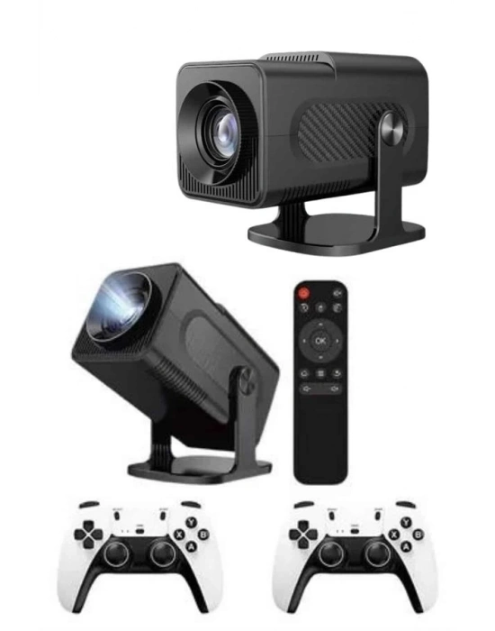 ® Çift Kollu Game Box Projeksiyon Cihazı Kumandalı Android Tv Dahili Hoparlör